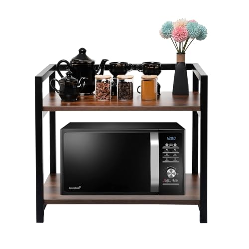 Image of TEKCOOL Microwave Stand,Kitchen Rack Oven Rack 2-Tier Counter Shelf,Space Saving Organizer, Two Layers Counter Top Organizer for Printers on Desk, Microwave Shelf Stand (Wooden).