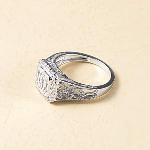 AILIN Custom Classic Monogram Ring 925 Sterling Silver CZ Personalized Engraving initials Rings Graduation Christmas Wedding Anniversary Mother’s Day Jewelry Gifts For Women Wife Daughter3