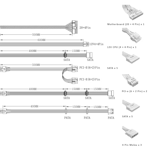 GameMax VP-Series 700W 80 Plus Bronze Power Supply (No Power Cord Included) - 700W GameMax VP-Series VP-700-RGB, Semi-Modular, Single Rail, 120mm RGB Fan, ATX PSU | White - Image 8