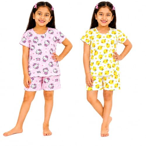 Image of NammaBaby Girl's Cotton Graphic Print Night Suit and Payjama Set - Multipack