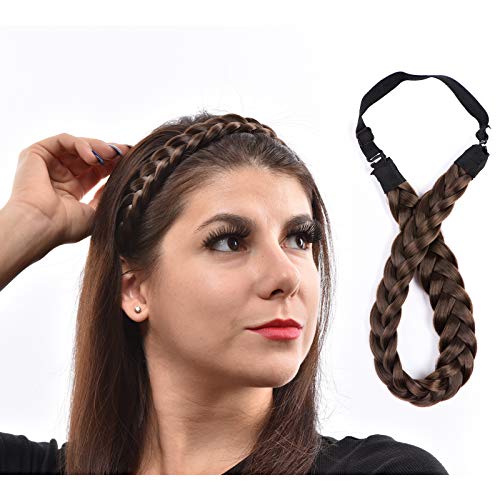FIND BEAUTY Hair Braided Headband Plaited Hairband with Elastic Stretch, 2 Strands Synthetic Hairpiece for Women and Girls (#4A/10/12)