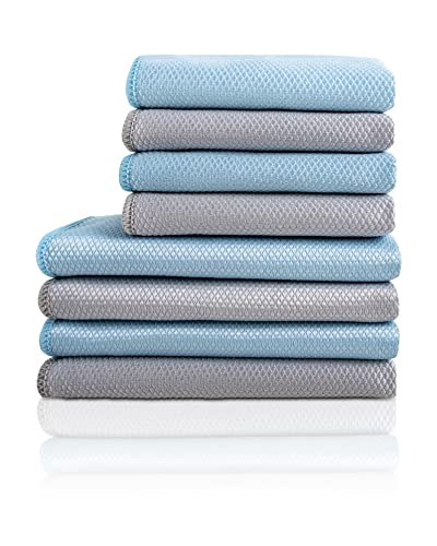 Gräfenstayn Lot de 8 Chiffons de Nettoyage en Microfibre sans Traces - Poches pour Les Doigts pour Une Prise - Oeko TEX Standard 100 - Torchon pour vitre, Verre, Cuisine (4X 60x40 cm & 4X 40x30 cm) Cover