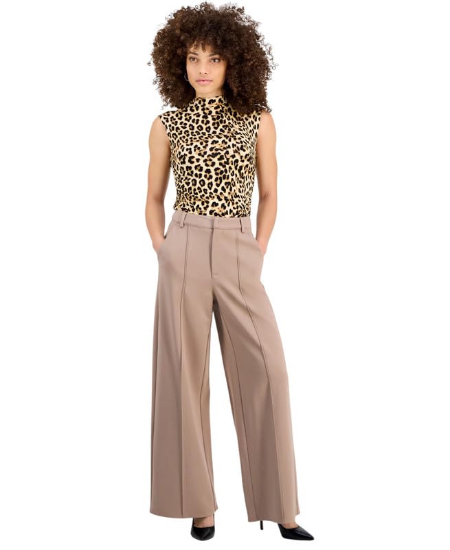 Bar III Womens Petite Wide-Leg Ponte Pants Warm Ginger Petite X-Large