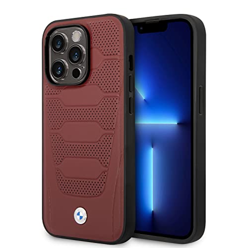 CG MOBILE BMW Étui en Cuir véritable avec sièges perforés Compatible avec Magsafe Signature Collection avec iPhone 14 Pro 6,1" (Bordeaux)