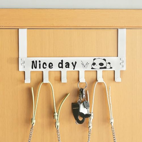 Image of Heavy Duty Over Door Hook Hanger for Cloths, Carben Steel | Nice Day Print Hook Use of Bathroom, Kitchen, Bedroom | Towel, Scarf, Coat Holder | Removable Door Hanger (White)
