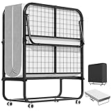 Wanmwill 75' x 38' Folding Bed with Mattress for Adults, Foldable Bed, Portable Foldable Twin Beds with 5' Memory Foam Mattress, Rollaway Beds, Space-Saving Sturdy Metal Frame for Bedroom & Office