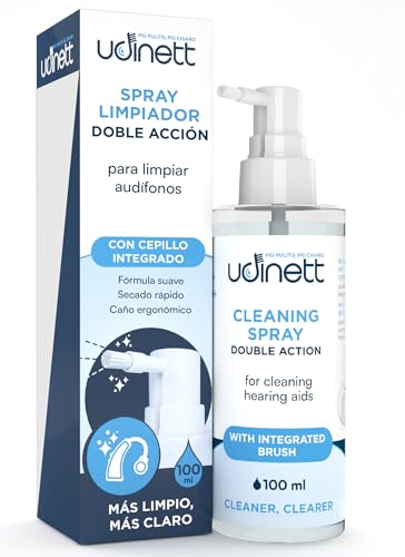 Spray de Limpieza de Audífonos 100ml Udinett - Spray con Cepillo para la Suciedad y Cerumen - Limpieza de Auriculares Bluetooth - Efecto Limpio Inmediato - Fórmula sin Alcohol
