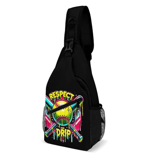 Softball Respect Drip Home Plate Dripping Game Day Sling Bag Crossbody Travel Hiking Chest Multipurpose Travel Daypack for Women Men