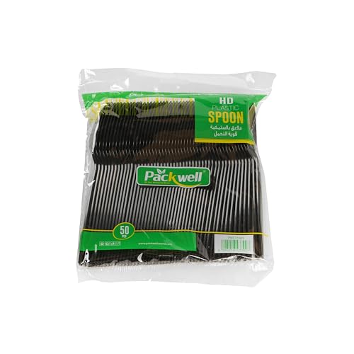 Packwell Plastic HD Disposable Table Spoon 50 Pieces Black