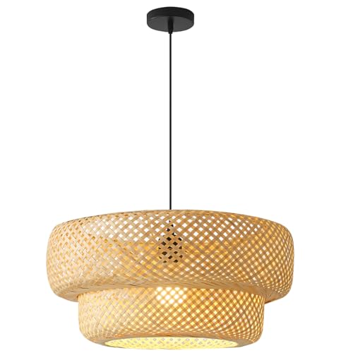 Bamboo Wicker Pendant Light for Kitchen & Living Room