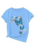 Floerns Girl's Butterfly Print Crew Neck T Shirt Short Sleeve Casual Cute Tee Top Blue Multi 11Y