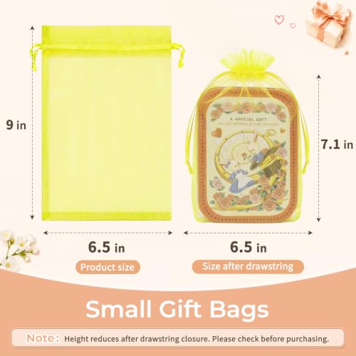 Image of Crweety 50PCS Organza Bags 6x9 Yellow Small Gift Bags Mesh Drawstring | Party Favor Goodie Bag Bulk, Jewelry Sachet Candy Treat Soap Makeup Pouches, Wrap for Wedding Baby Shower Birthday Halloween
