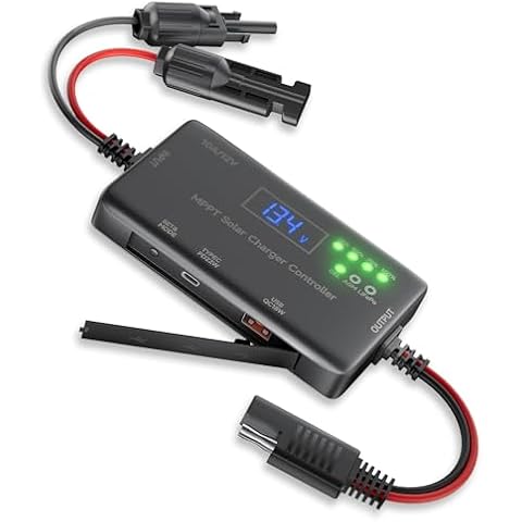 MPPT Solar Charge Controller 12V 10A, Solar Panel Charge Controller with Type-C and USB Output for Solar Panel and Gel, AGM, LiFePO₄ Battery Cover