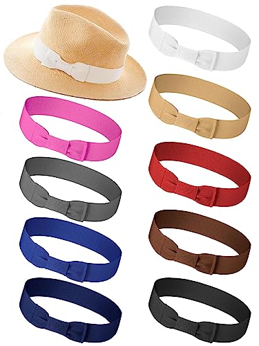 Tigeen 9 Pcs Bow Tie Stretchable Hat Band Hat Ribbon Women's Costume Headwear Panama Hatband for Cowboy Men Women(Bright Colors)