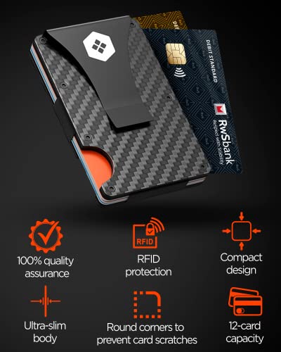 Sorax Minimalist Slim Wallet For Men - Carbon Fiber Wallets For Men Rfid Blocking - Credit Card Holder With Aluminum Money Clip #TOP1