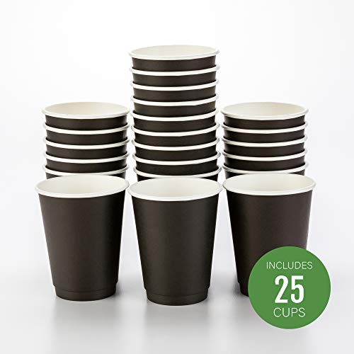 Image of Restaurantware 12 Ounce Paper Cups, Pack of 25 Double Wall Disposable a€ inch Leakproof, Recyclable, Black Paper Insulated Hot Beverage Holders, with Matching Lids Available for Purchase Separately