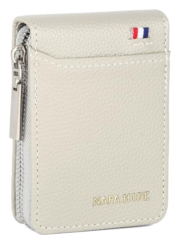 Image of NAPA HIDE Slim Zipper Card Holder Wallet for Men & Women | RFID Blocking Accordion Credit Card Case | Compact Cash & Card Organizer with Smooth Metal Zip (L.GREY1)