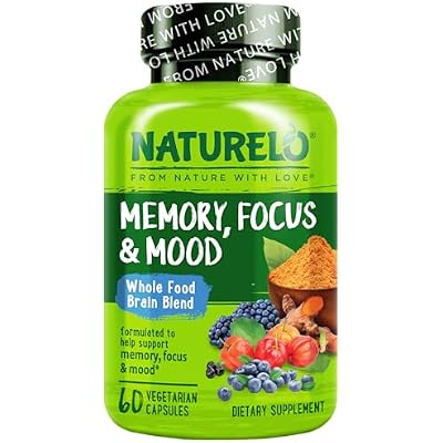 Naturelo الغذاء الكامل مكمل الدماغ - مكملات صحة الدماغ للذاكرة ودعم التركيز - تعزيز الدماغ مزيج الصحة الملحق للبالغين - 60 كبسولات نباتية