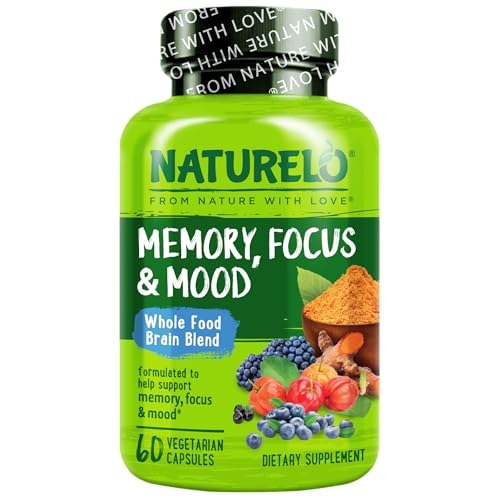 NATURELO Brain Health - Whole Food Brain Blend Supplement, Helps Support Memory, Focus and Mood - 60 Vegetarian Capsules