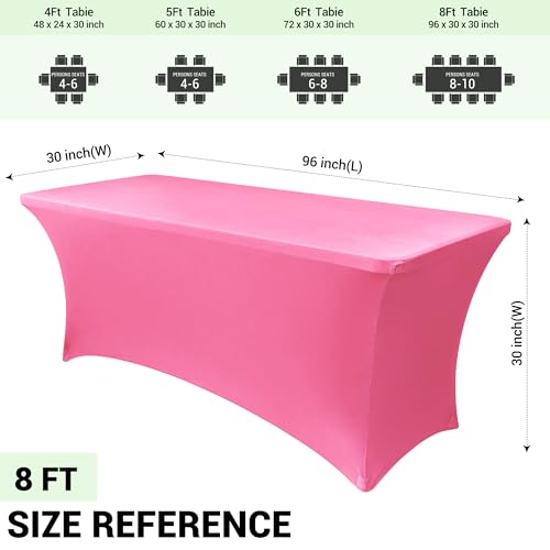 Image of Obstal 8Ft Stretch Spandex Table Cover for Standard Folding Tables - 2 Pack Universal Rectangular Fitted Tablecloth for Party, Banquet, Events, Trade Show (Dark Pink, 96L x 30W x 30H Inches)