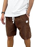 PLEPAN Mens Corduroy Shorts Casual 7 Inch Inseam Elastic Waist Drawstring Summer Beach Brown Shorts X-Large