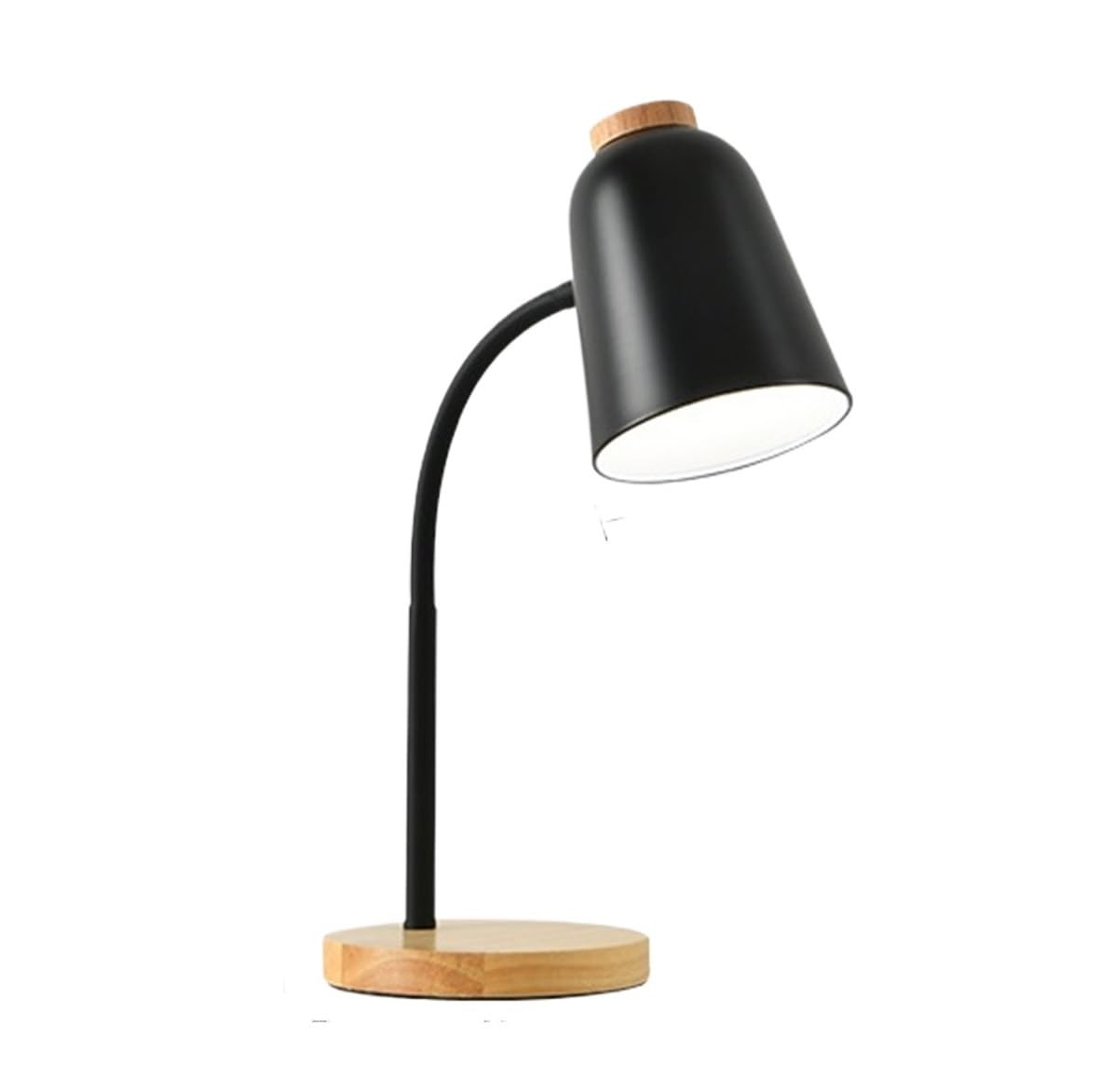 Lámpara De Lectura Lámpara De Mesa con Brazo Flexible, Base Madera, Botón Control, Bombilla No Incluida para Ojos(Black)