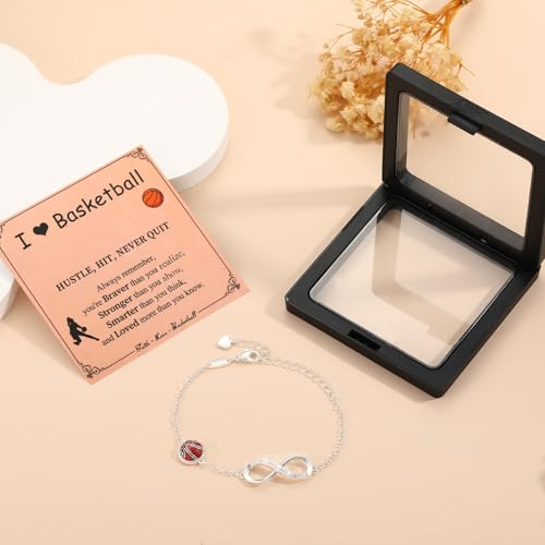Miss Chipmunk Basketball Bracelet for Girls Teen Women,14K Gold Plated Infinity Charm Link Bracelet Sports Accessories Jewelry Gifts for Lovers Players Team Coach(Basketball,Silver) — view 6