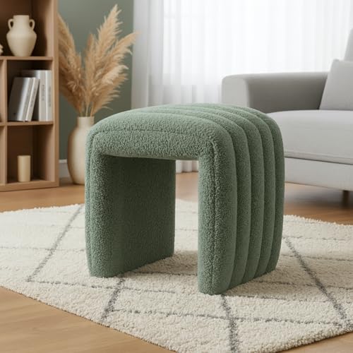 Modern Boucle Upholstered Ottoman,Small Accent Footrest Bench,Upholstered Cube Seat for Bedroom,Living Room,Entryway(Black) 14.8"D x 17.9"W x 17.3"H Black