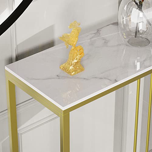 Console entrée marbre blanc 100cm cadre doré Yingbo Luo