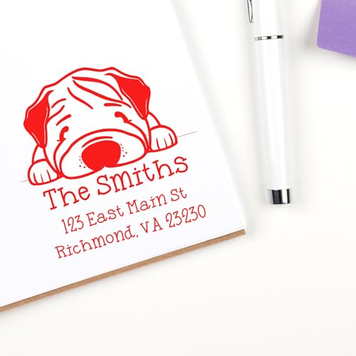 Made to Order Chinese Shar Pei Puppy Self-Inking Address Stamp - for Mail | Choice of 11 ink colors. Name And Address Stamp. Automatic Address Stamp. No separate pad needed. Laser-cut lettering.