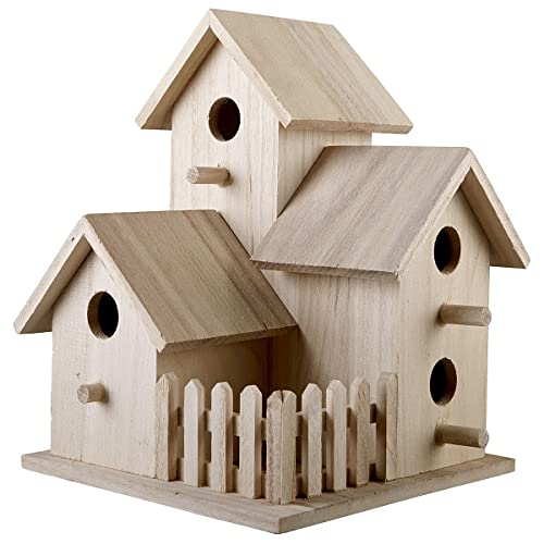8-Triple-Wooden-Birdhouse-by-Make-Market-Unfinished-Birdhouse-Made-of-100-Wood-Bulk-8-Pack 8 Triple Wooden Birdhouse by Make Market Unfinished Birdhouse Made of 100 Wood Bulk 8 Pack