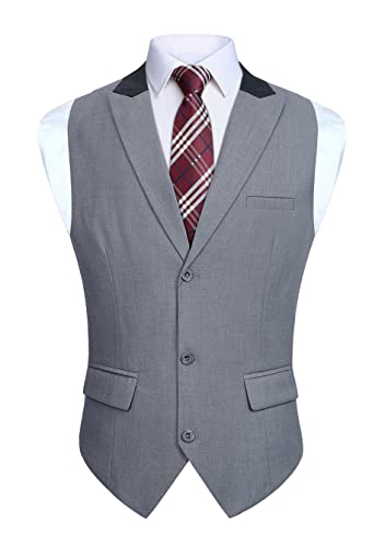 HISDERN Men's Suit Vest Formal Dress Waistcoat Business Vest Casual Wedding Tuxedo With Pockets V-Neck for Suit Vests