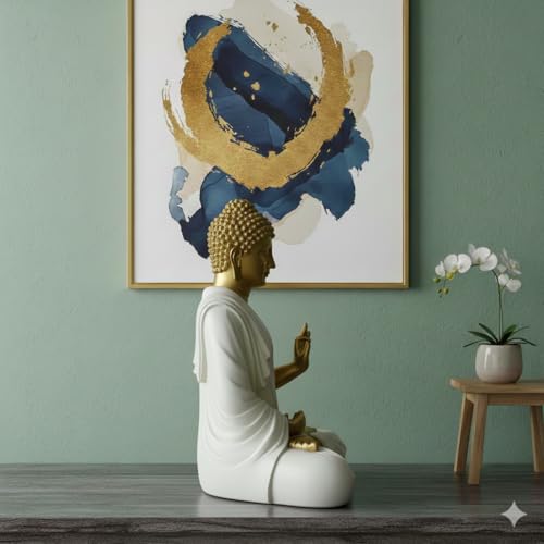 Image of 2 Feet Height Decorative Meditating Buddha Idol for Home Decor Big Size, Black Ceramic Murti, Meditation Buddha Statue, Home Garden Decor (Golden & White)