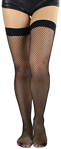 Image of ToBeInStyle Women's Sexy Nylon Versatile Fine Fishnet Thigh High Stockings w /Opaque Band