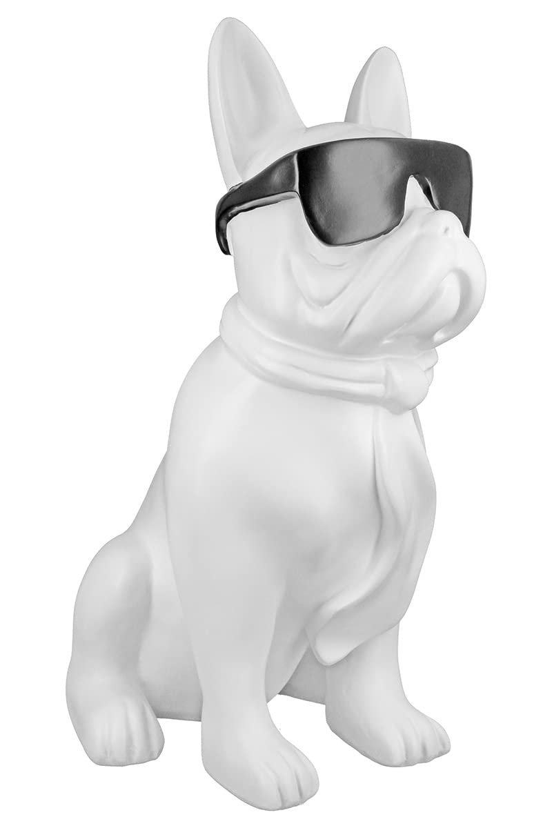 Casablanca Figur Skulptur Hund - Mops sitzend - weiß mit schwarzer Brille - Breite 29 cm