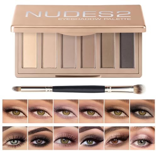 MOOMARTO 6 Matte Neutral Mini Eyeshadow Palette with Brush - Ultra Blendable Cool-Tone Nude Smokey...