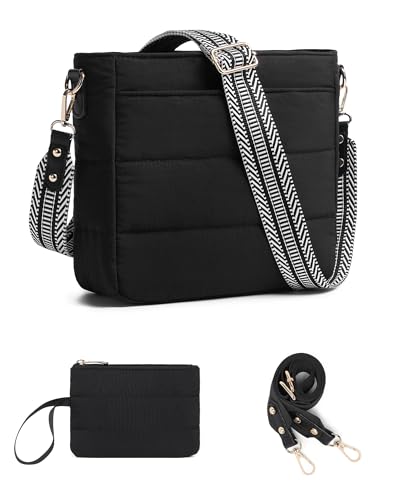 Purses for Women 2PCS Puffer Quilted Crossbody Shoulder Hobo Bags Trendy Ladies Handbag with Coin Wallet 2 Adjustable Straps