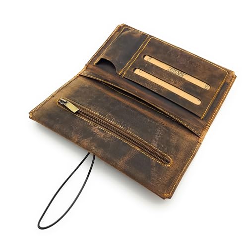 Blague à tabac en cuir de buffle, de qualité supérieure et pratique, compartiments pour 30 g de tabac, feuilles, filtre et briquet, fermeture élastique,...