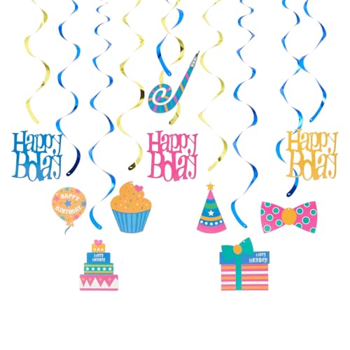 30 Pack Hanging Happy Birthday Swirl Decorations - Party Streamers for Ceiling and Birthday Decorations (35-38 in)