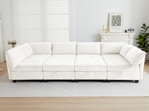Image of ORRD Oversize Sleeper Modular Sectional Sofa Set, Convertible Couch Bed with Storage, 8 Seater Sofa Modular for Living Room, Office (Beige)