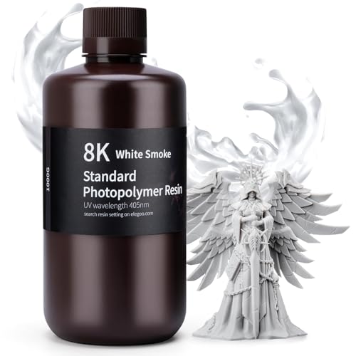 Image of ELEGOO Standard 8K 3D Printer Resin 1000g White Smoke, 405nm Highest Precision Resin Rapid Printing Low Shrinkage, UV-Curing for 8K /12K /14K High Resolution LCD 3D Printer