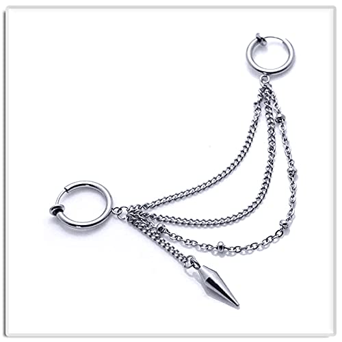 Xusamss Punk Jewelry Stainless Steel Huggie Hinged Earrings Spike Tassel Long Chain Dangle Drop Earrings3