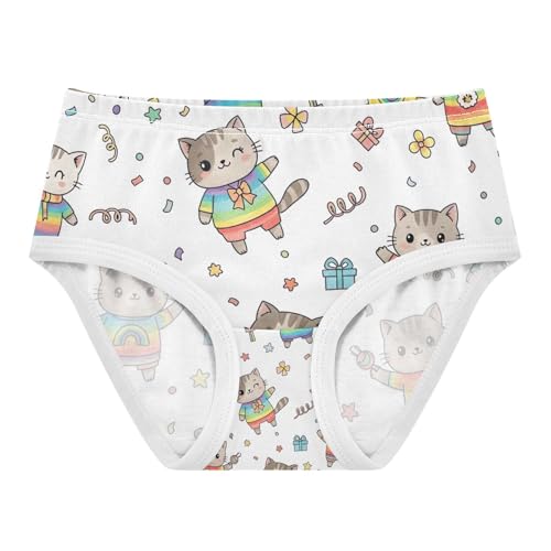 Cute Cartoon Cats Rainbow Undies for Toddler Girls, Panties for Girls, 2T–8 Years