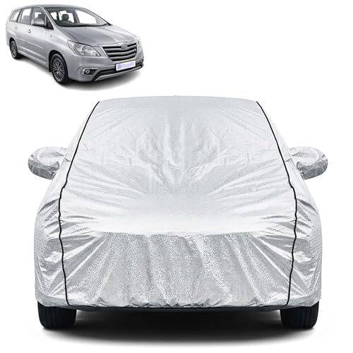 Image of Waterproof Car Cover for Toyota Innova 2015 | Dustproof, UV Resistant & Scratch Protection | Soft Cotton Lining | Triple Stitched | Mirror Pockets & Elastic Fit | Silver