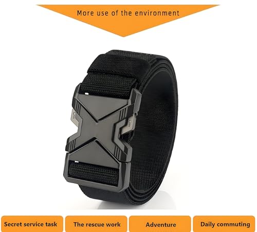 1.5 Inch Wide - Tactical Belt with Quick-Release Buckle, Military Style Polyester fiber elastic waistband, Black ﻿4