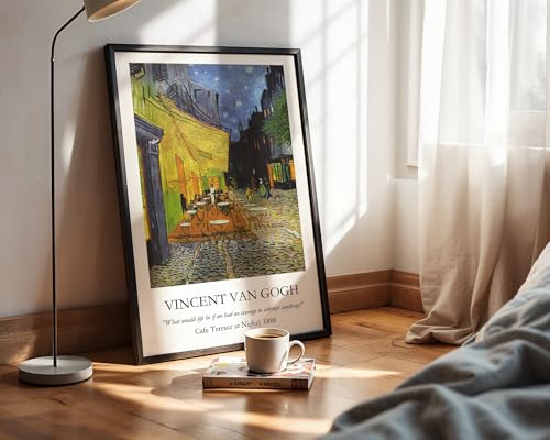 Image of Waltractive Vincent Van Gogh Paintings Framed Poster with Beautiful Quotes - Available in 33x22 and 48x33 CM - Classic Art Poster with sleek Black Frame - Elegant Home and Office Decor (Cafe Terrace at Night, 9x13 Inch, Framed)