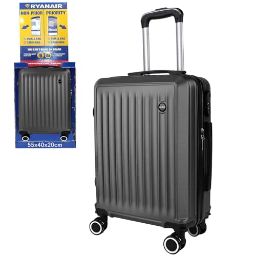 ARTREE Maleta de Cabina 55x40x20cm, Trolley de Cabina Rígido Resistente Ligera de ABS 4 Ruedas 360° con Tirador telescópico y Cerradura Seguridad, Apto para Vueling, Ryanair, EasyJet (Gris Oscuro)