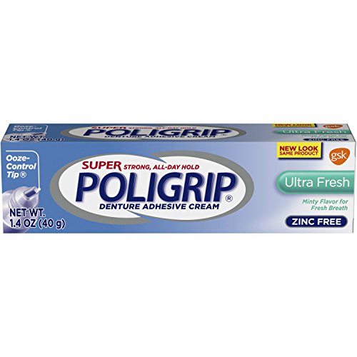 Super Poligrip Ultra Fresh Mint Flavor Zinc Free Denture Adhesive Cream, 1.4 ounce