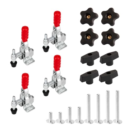 Image of POWERTEC 72211 T Track Knob 16-Piece Set & 4PK Toggle Clamps, 5 /16 inch-18 T Slot Bolts w /Knobs & 12050 Quick Release Vertical Clamps for Woodworking Jigs and Fixtures, Welding, Drill Press, Crosscut Sled