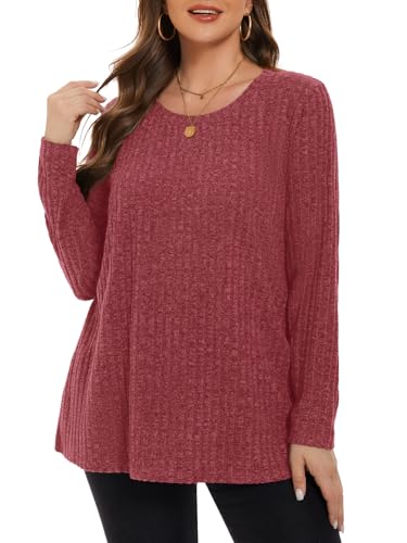 Image of BELAROI Womens Plus Size Sweaters Fall Tunic Top Scoop Neck Pullover Shirts